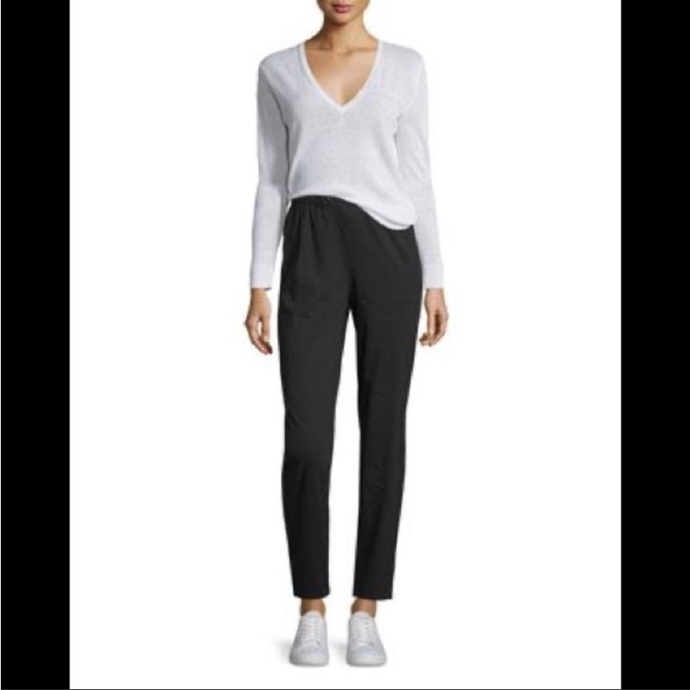 Theory Tralpin Drawstring Pants Black Crunch Wash Linen Blend Size 4